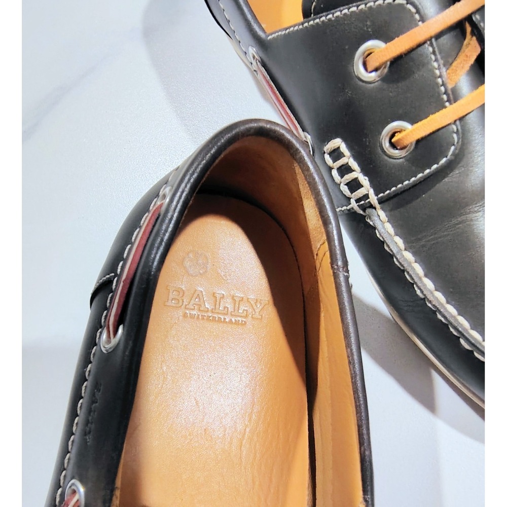 Bally Boat Shoes Loafers Mens Dark Brown Leather Deck Loafers Switzerland 8D - Picture 5 of 11